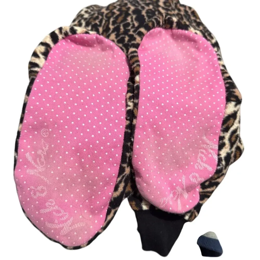 Nick & Nora Leopard One Piece Sleepwear Footed Pajamas Womens Medium